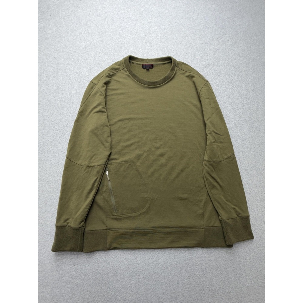 Icebreaker Sweatshirt Mens Large Green Merino Wool Crewneck Pullover Zip‎ Pocket